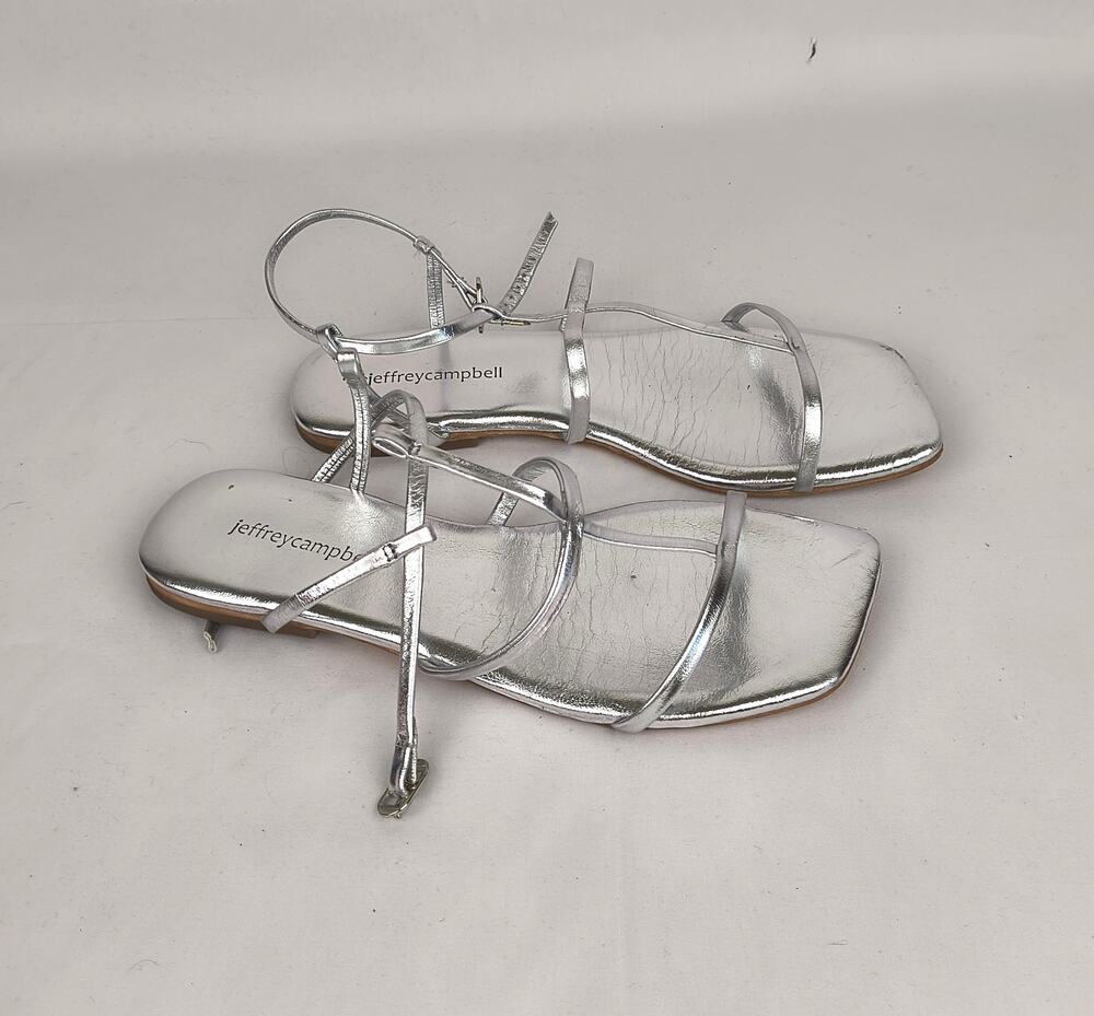Jeffrey Campbell Corinth Metallic Silver Leather Strappy Flat Sandals - Size 7M